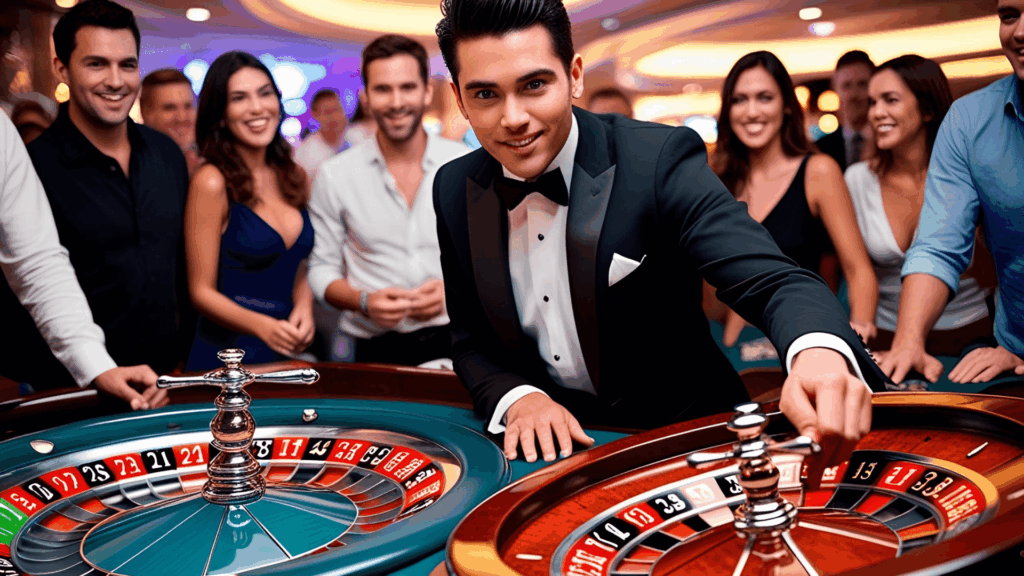 El juego de casino más popular: ruleta en vivo con crupier y jugadores emocionados en SportGana